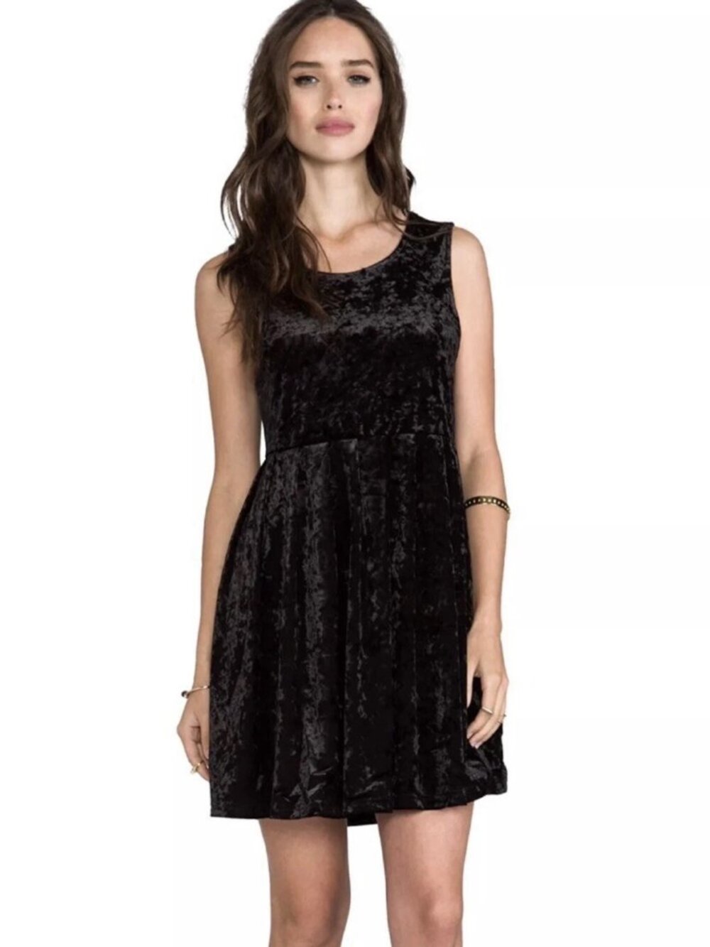MINKPINK Sheer Mesh Back Crushed Velvet Mini Dress Sz XS Black Fit & Flare - Picture 3 of 9